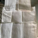 Monogrammed napkins with openwork border and damask linen old linen