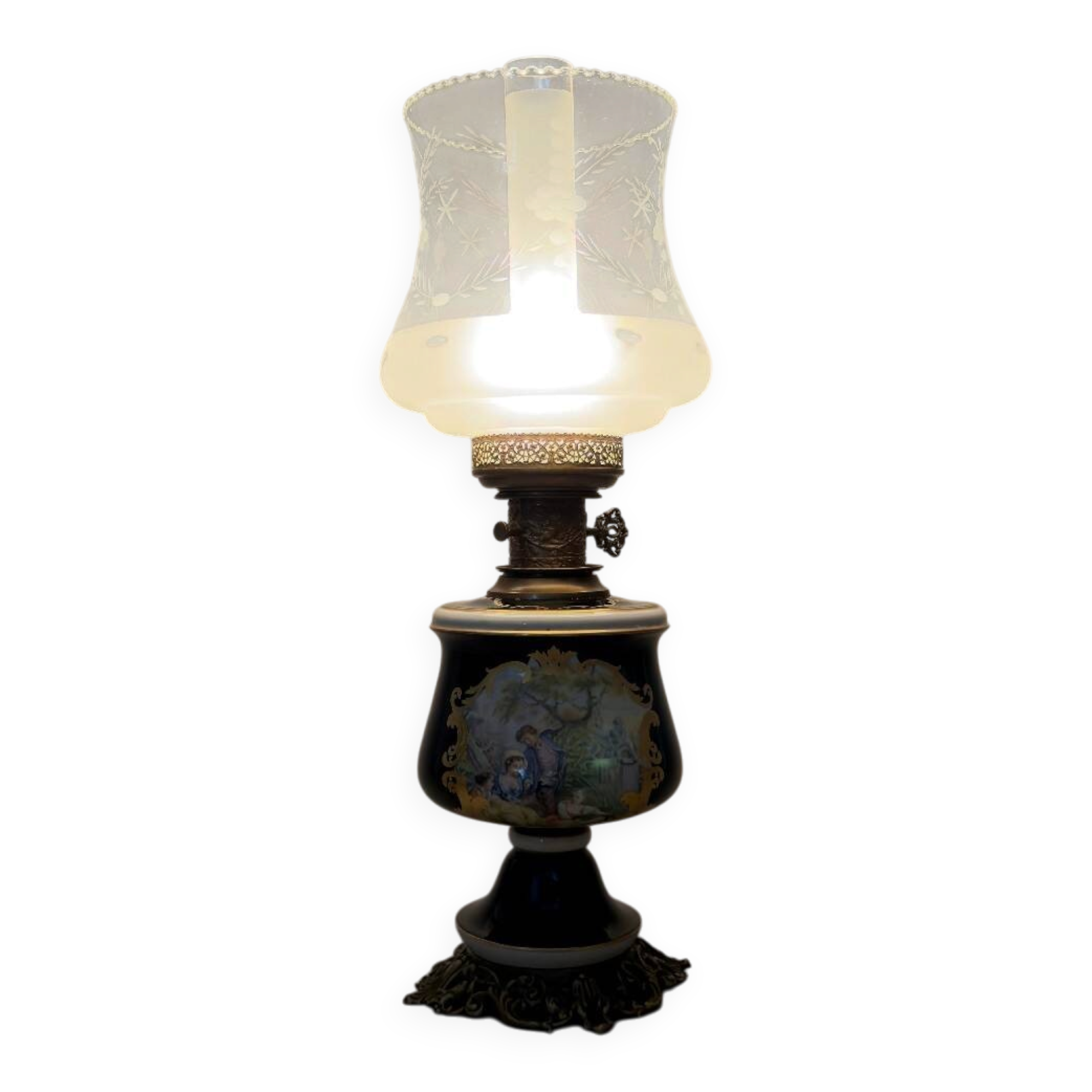Limoges table lamp France porcelain brass glass vintage 20th century