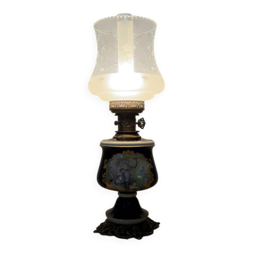 Limoges table lamp France porcelain brass glass vintage 20th century