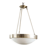 Large suspension art deco style, glass, aged brass finish.