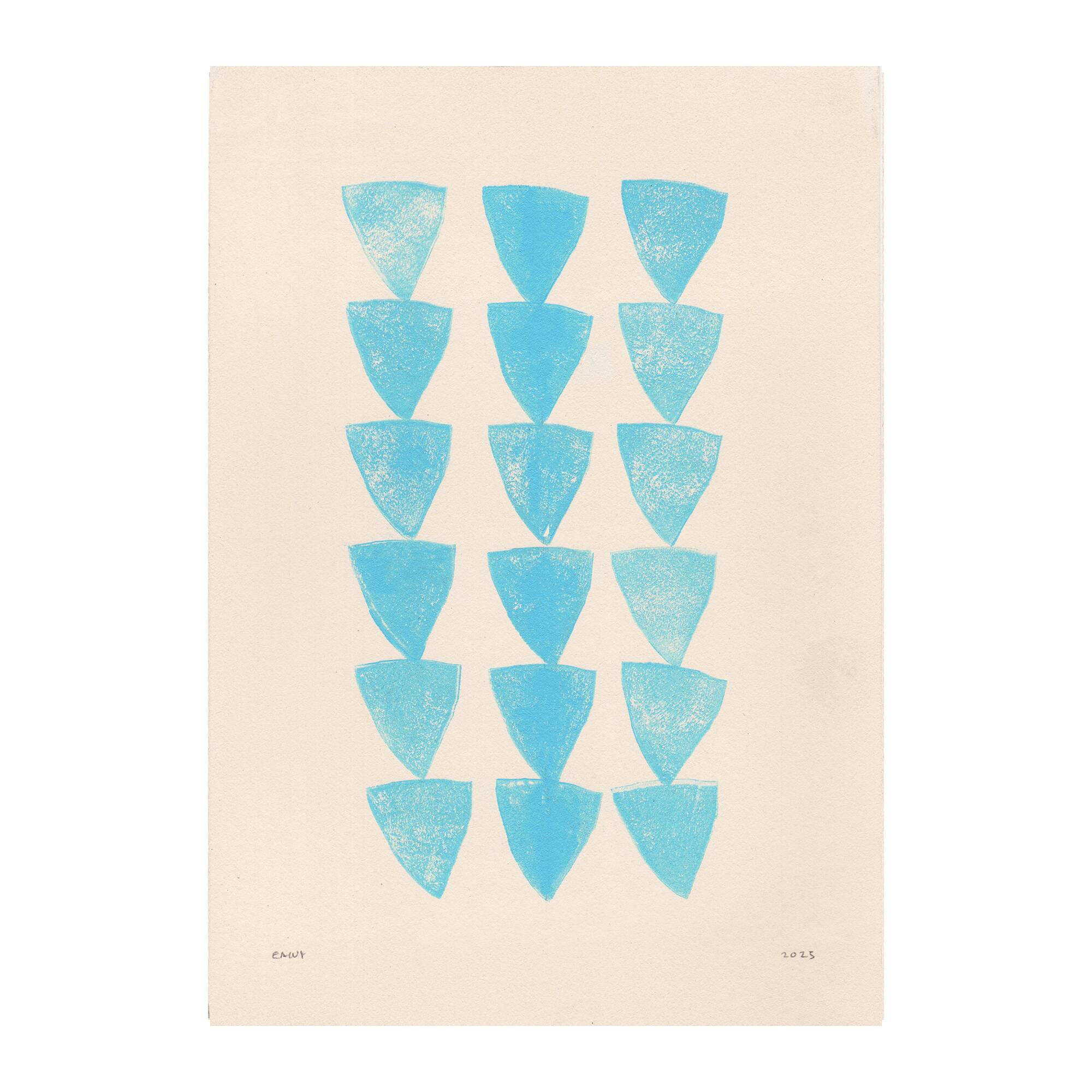 Collection of 4 blue abstract paintings on paper signed Eawy