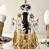 Large Russian chandelier in blue ceramic and crystal pendants, mid-20th century