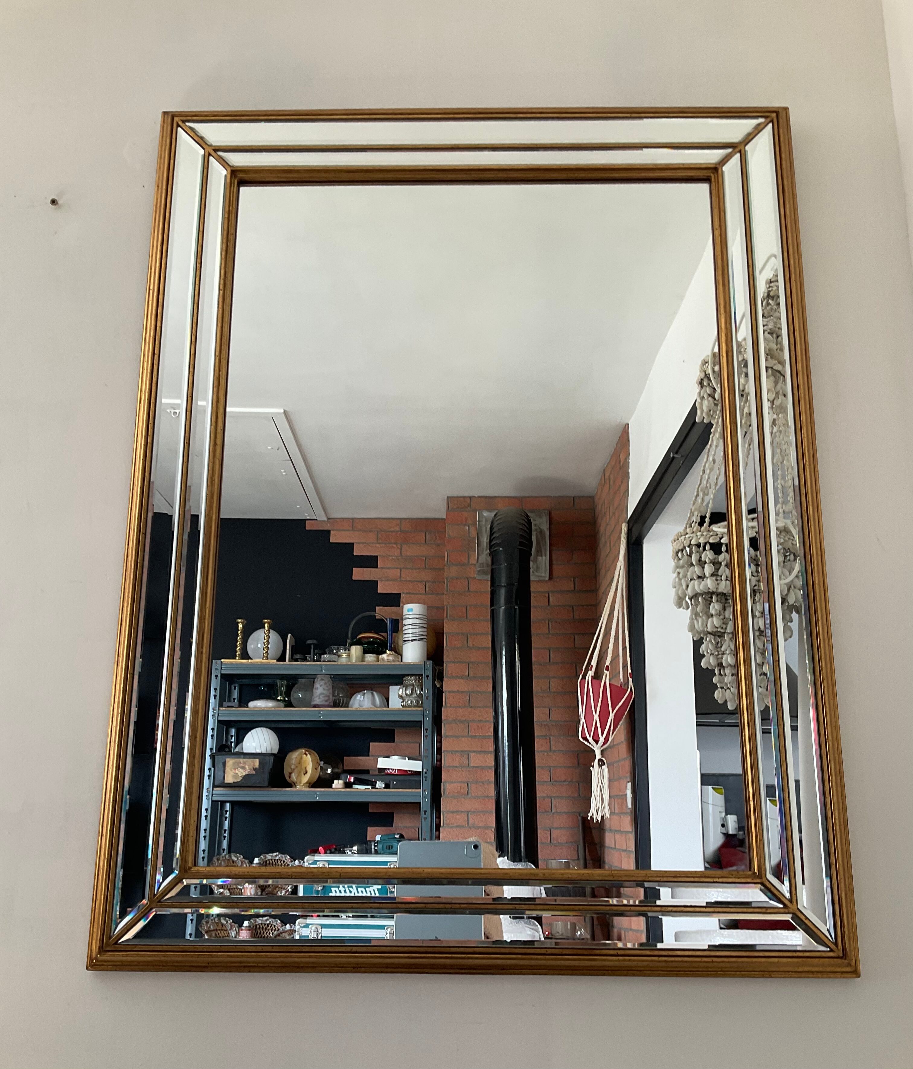 Miroir à parcloses deknudt des années 70 en bois doré