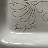 Trinket bowl white enamelled ceramic pocket with decorations of two rooster facing each other
