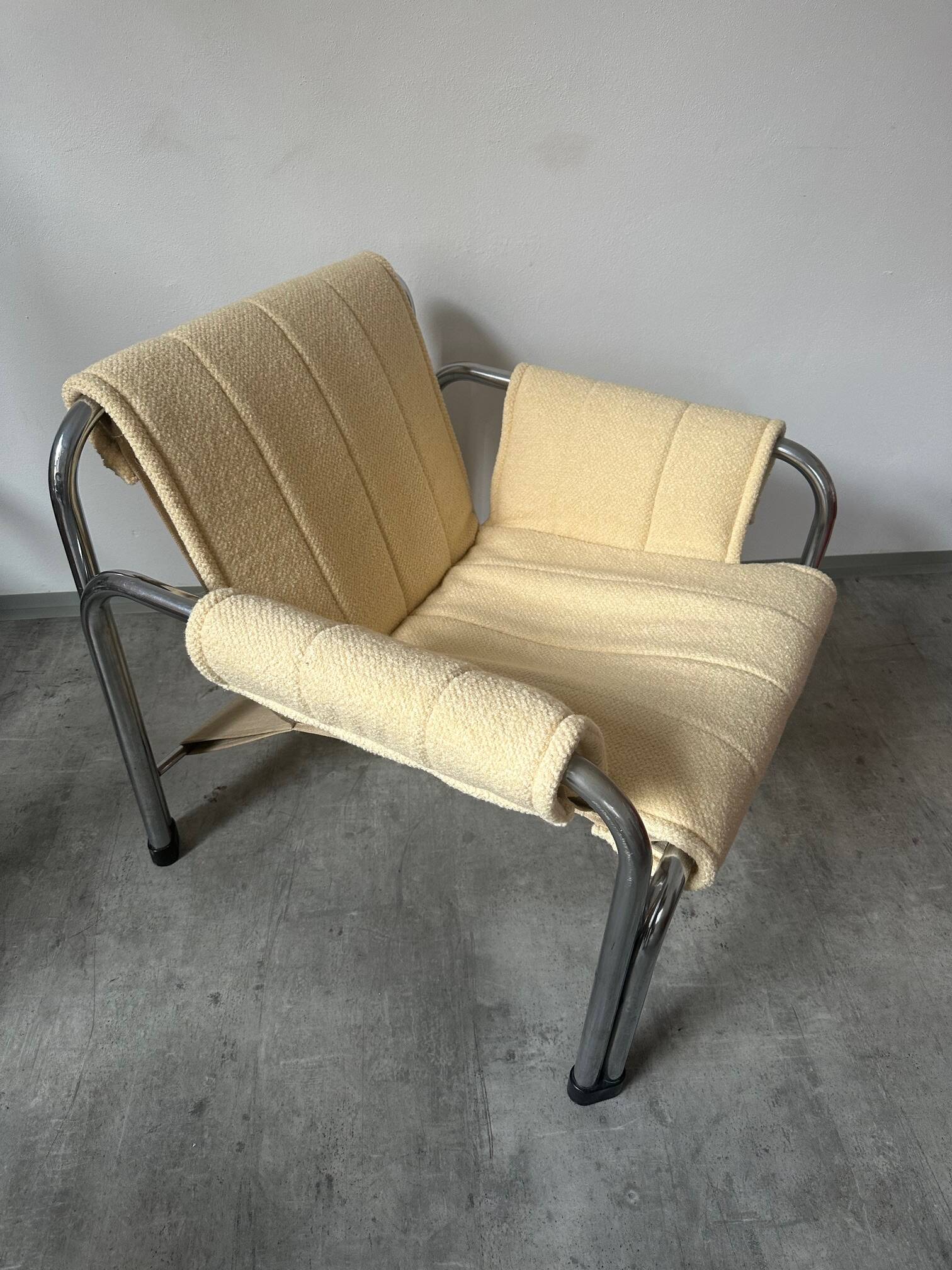 1980s armchair with yellow bouclé upholstery