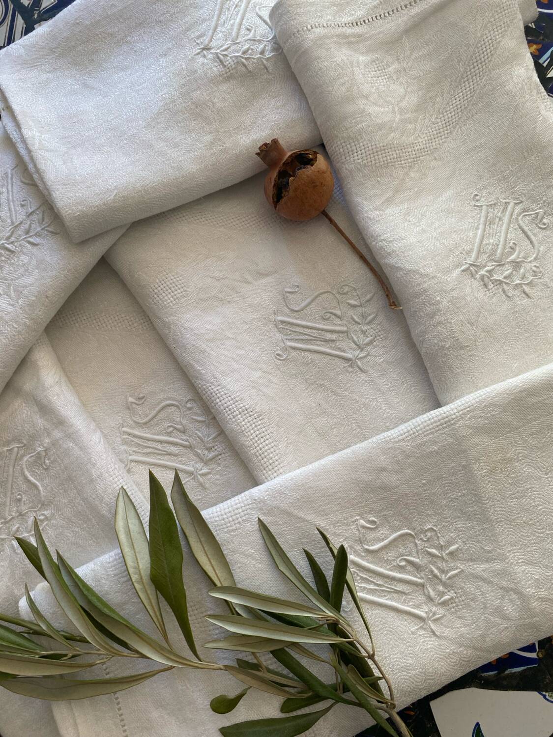 7 MS Monogram Damask Cotton Napkins