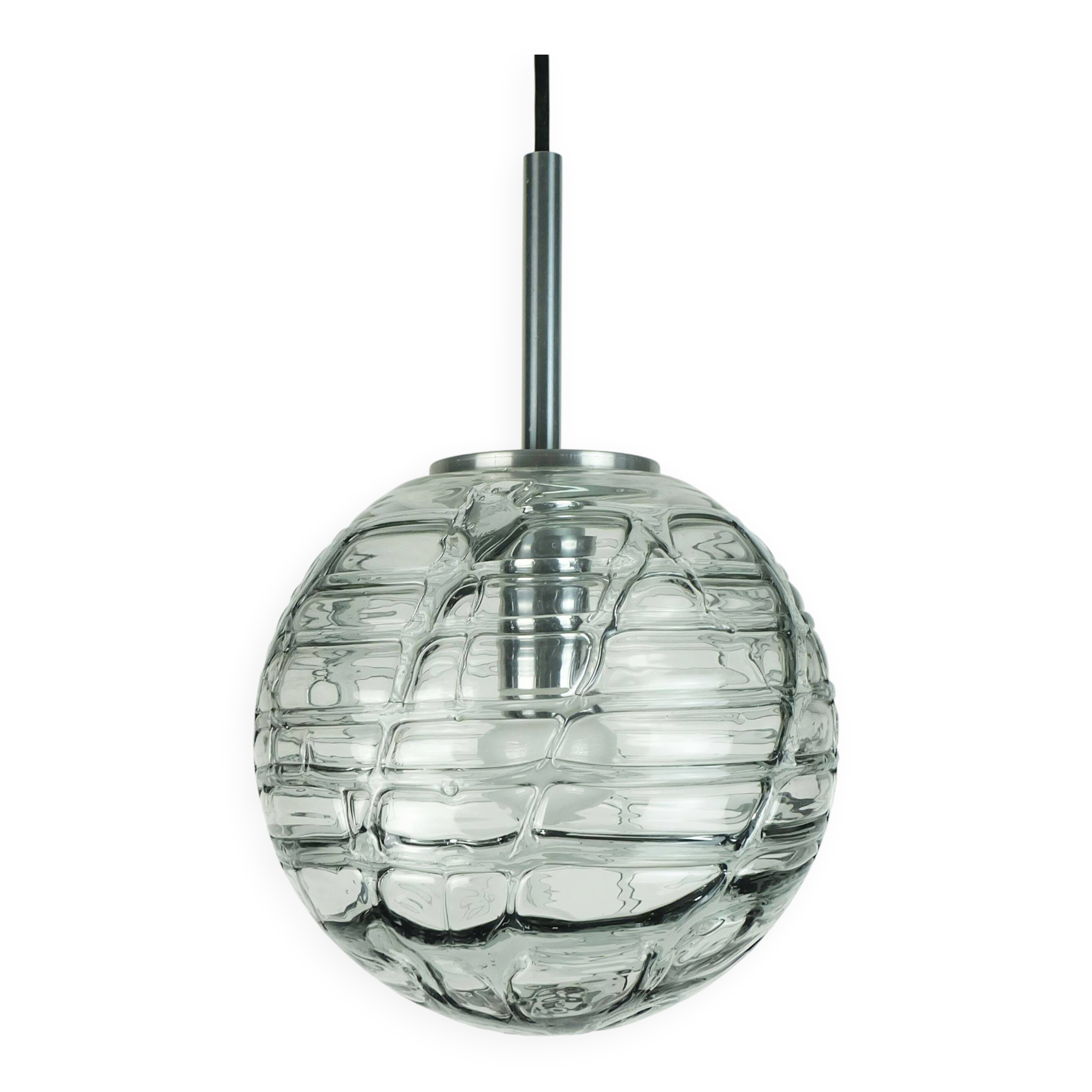 No. 1 of 2 - elegant doria pendant lamp clear and smoke grey glass 60s 70s