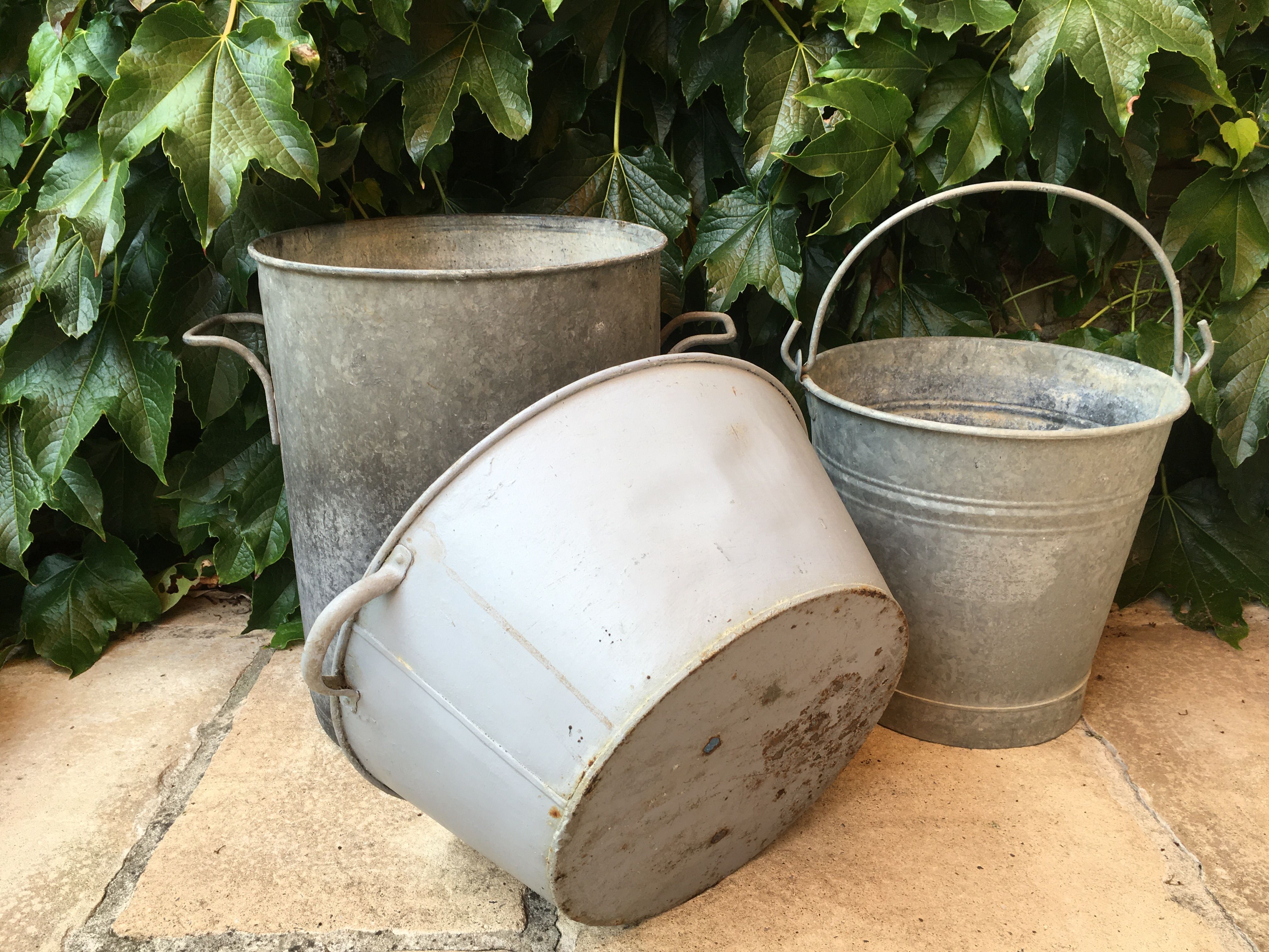 Ancienne bassine en zinc cache-pot 40 cm