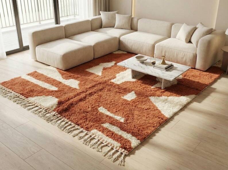 Handwoven natural wool rug, size 1.4/2.6 m.