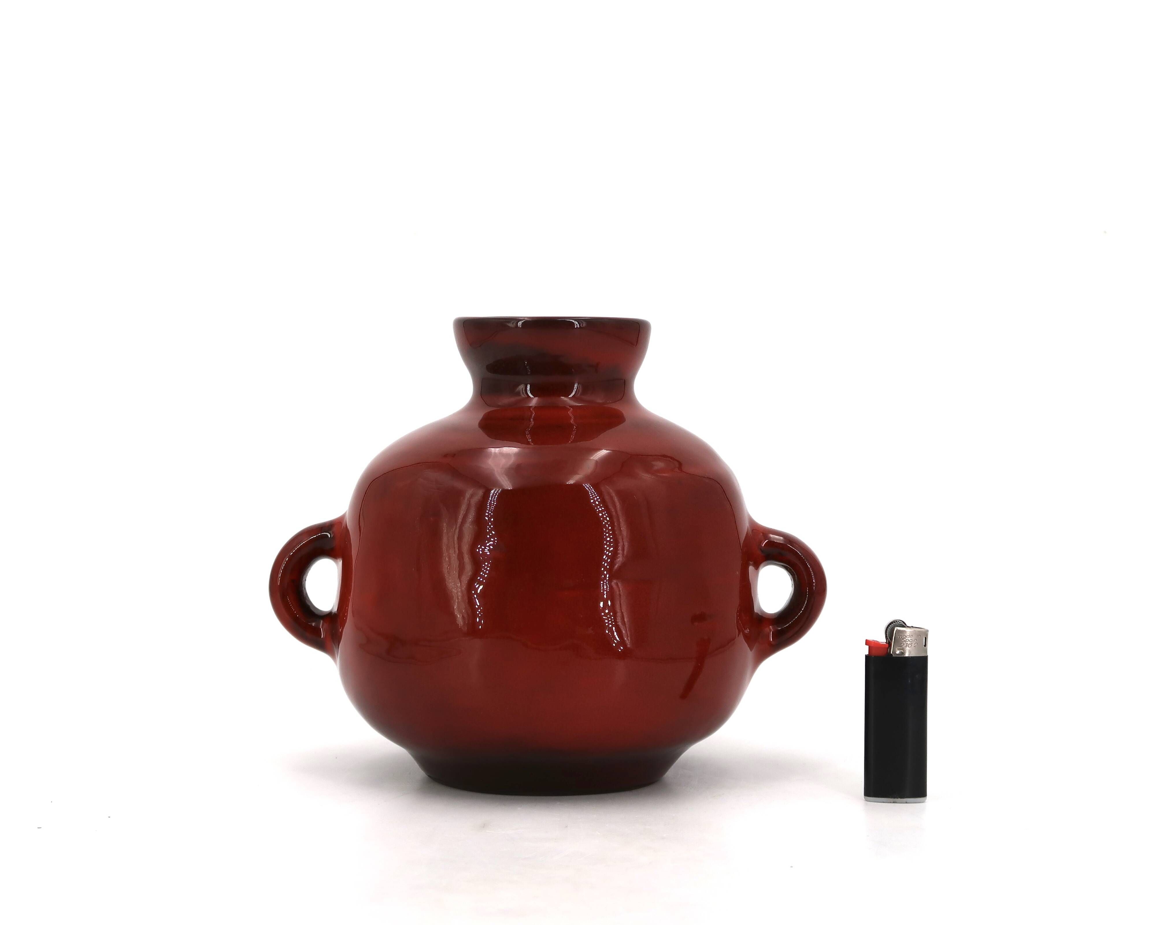 Blood red ceramic vase with handles by Max Idlas, 1960s.