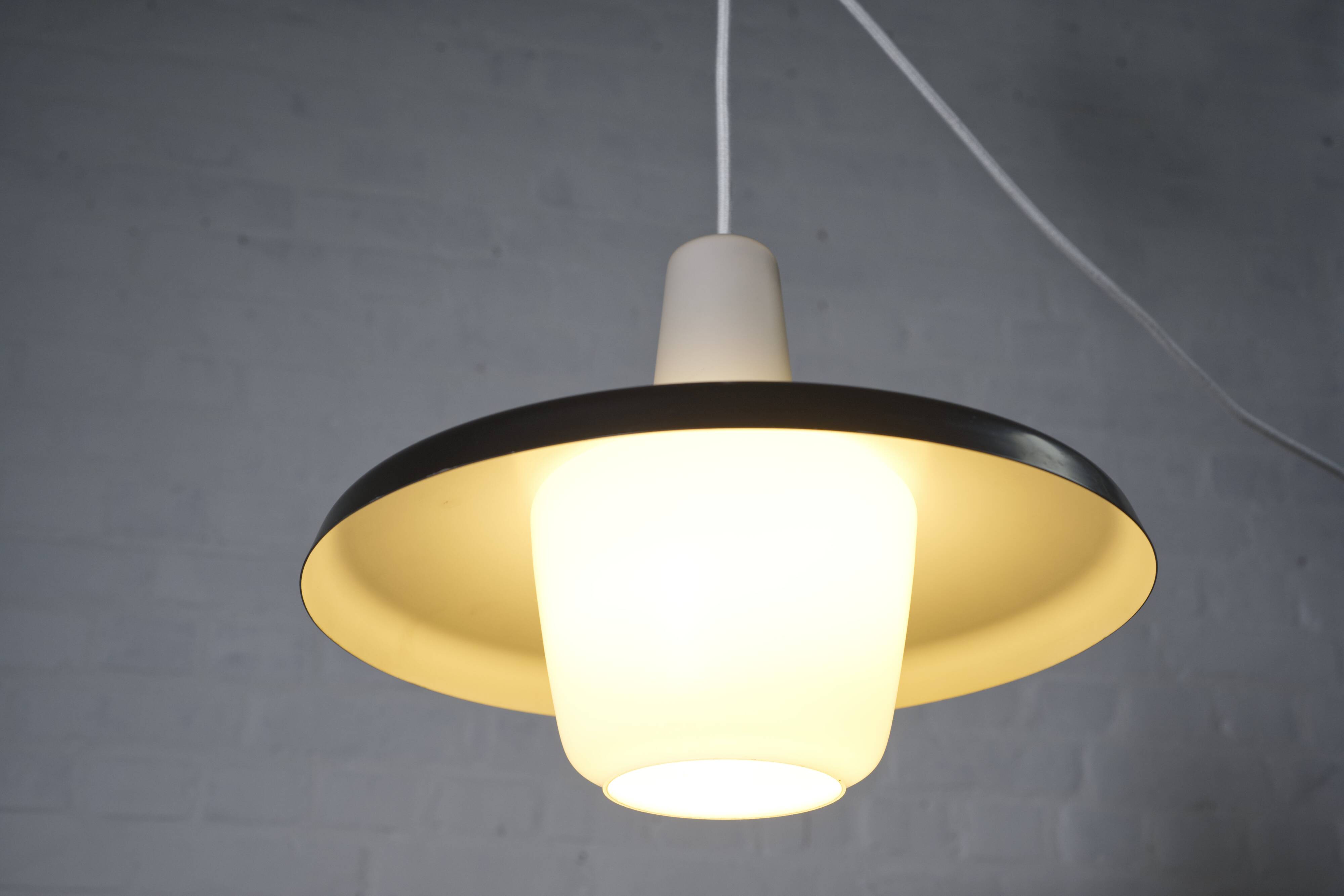 Danish steel and opal glass pendant lamp
