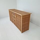 Italian Bamboo and Rattan Chest of Drawers or Credenza, 1980s