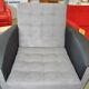 Vintage 1960 set of 4 armchairs and ottomans in grey fabric and black faux leather.