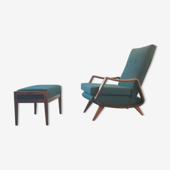 Mid-century lounge chair and stool by A. A. Patijn for Poly-Z Joure, 1950s, Set of 2