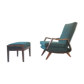 Mid-century lounge chair and stool by A. A. Patijn for Poly-Z Joure, 1950s, Set of 2