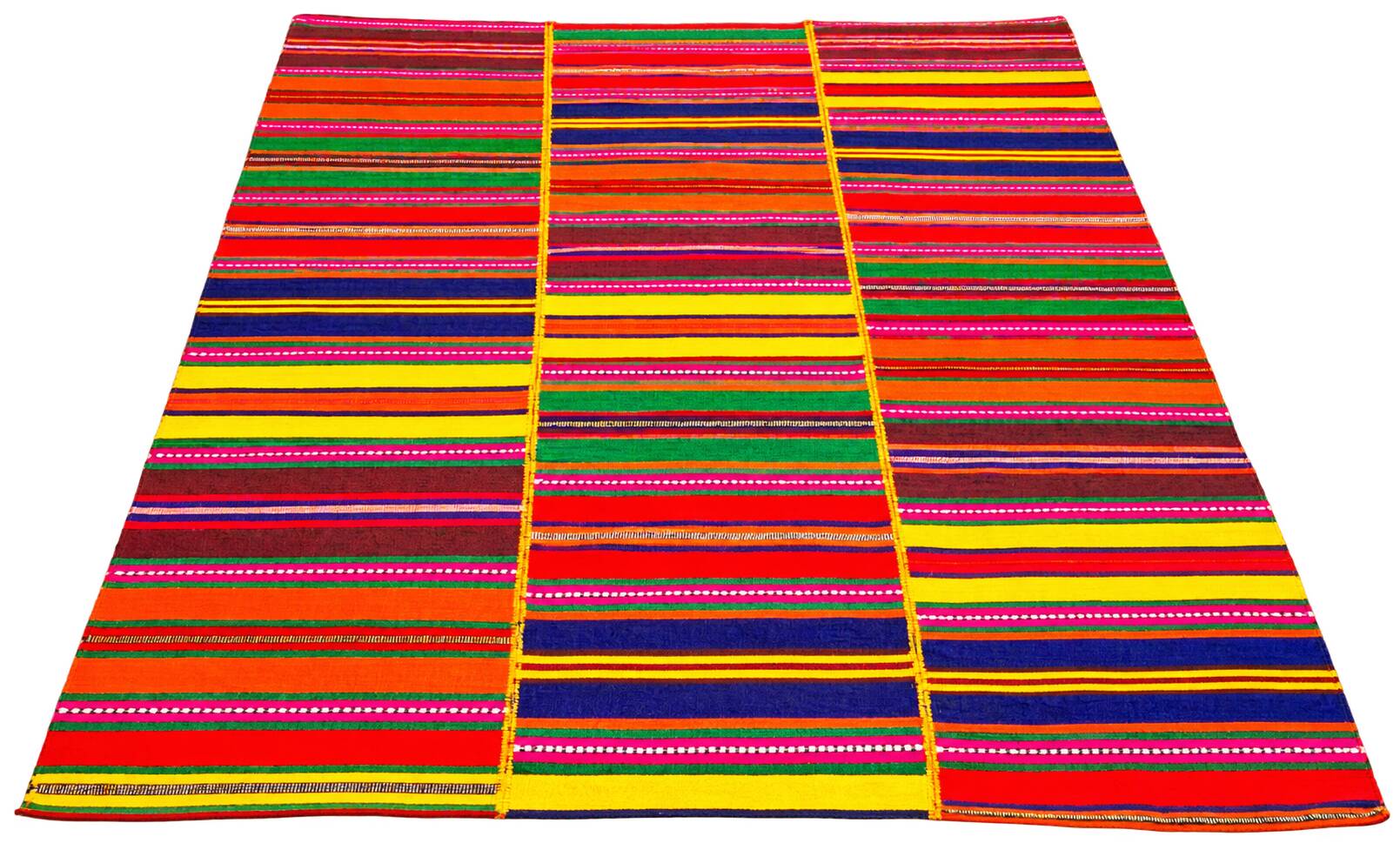 Grand Kilim Rug "Cherga" Vintage in 3 Hand-Stitched Panels - 264 x 184 cm