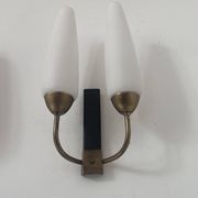 Pair of vintage double wall lights, brass and opaline, France 1950