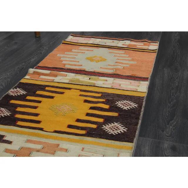 Vintage Turkish Hand-Knotted Wool Cotton Orange Runner Rug 60x217