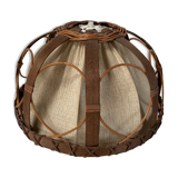 Vintage suspension lamp in rattan and linen