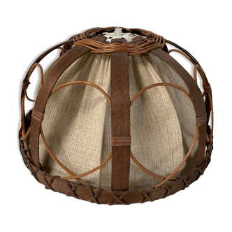 Vintage suspension lamp in rattan and linen