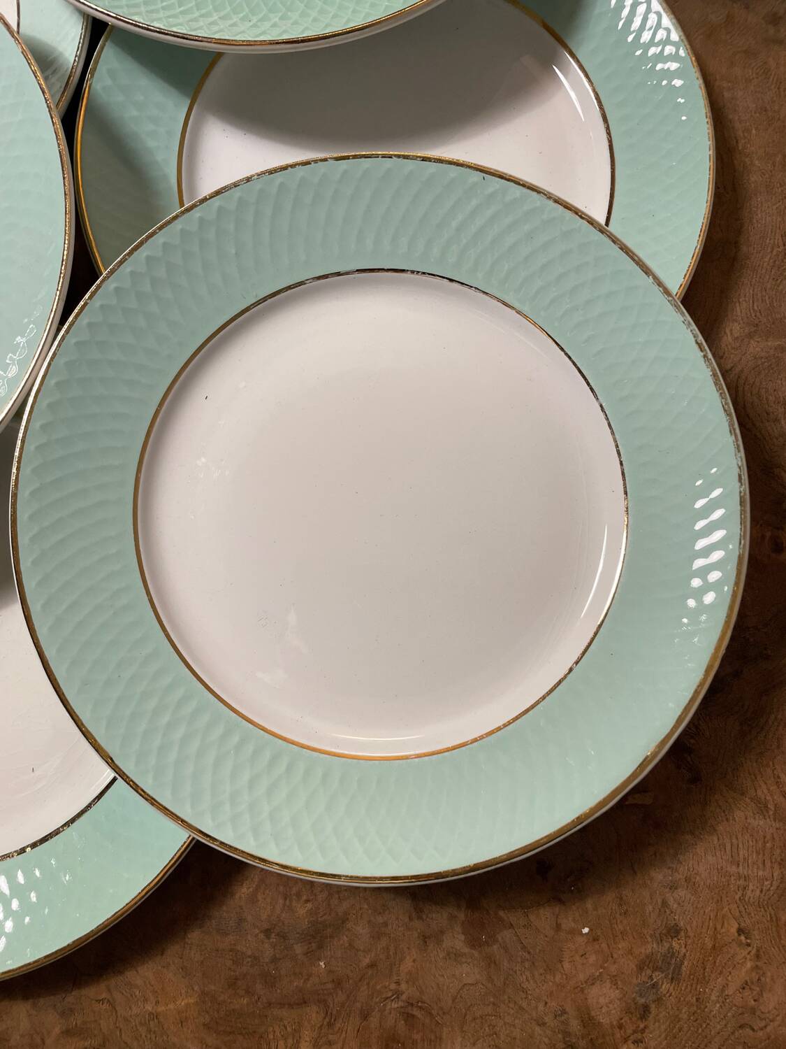 Set of 6 vintage Moulin des loups flat plates 1950