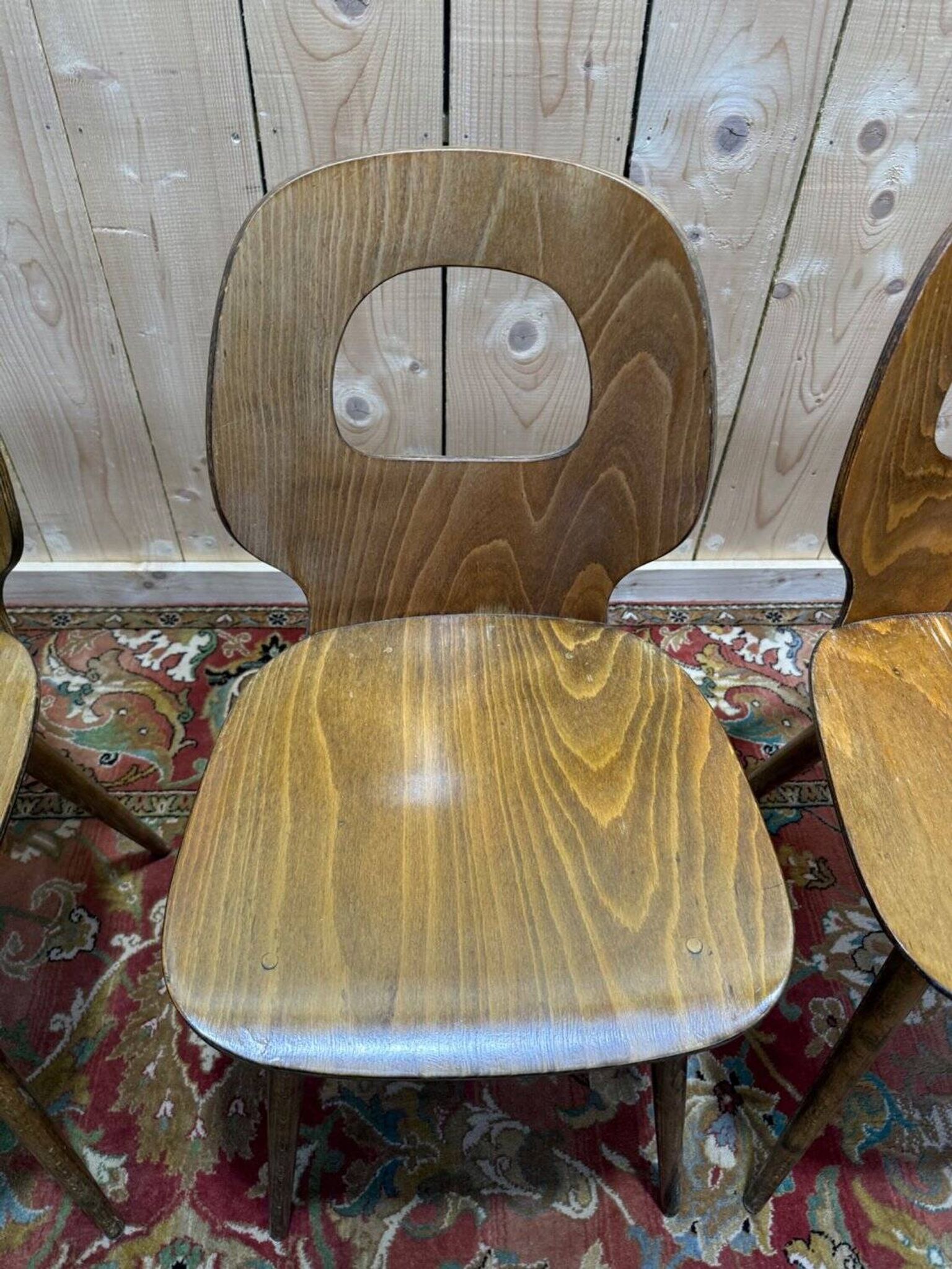 Set of 4 Baumann chairs model Eye in wood, 1950s design.