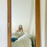 Art Deco bevelled full-length mirror - restored raw oak