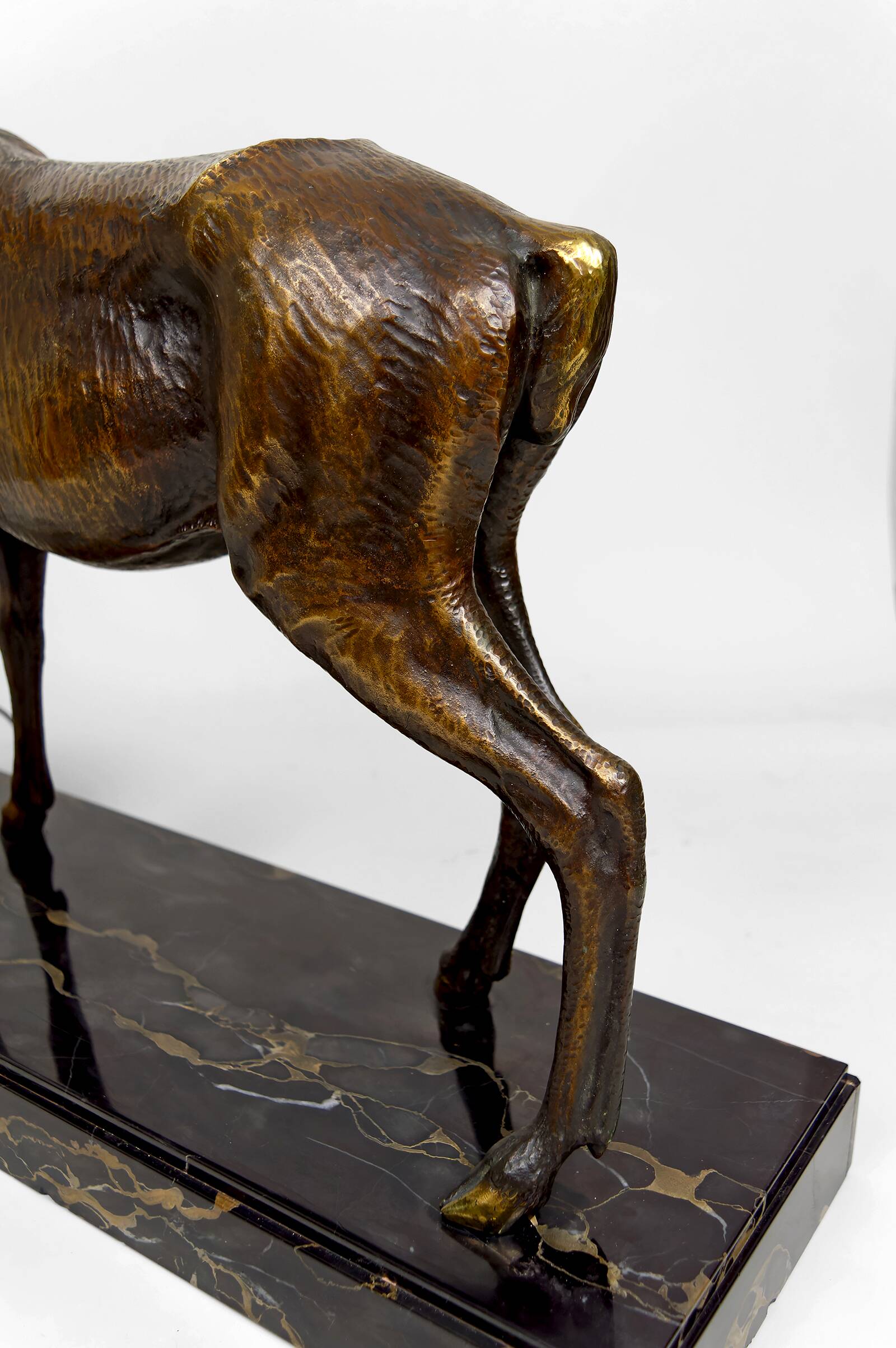 Important Bronze and Marble Sculptural Lamp, Deer, Art Deco, France