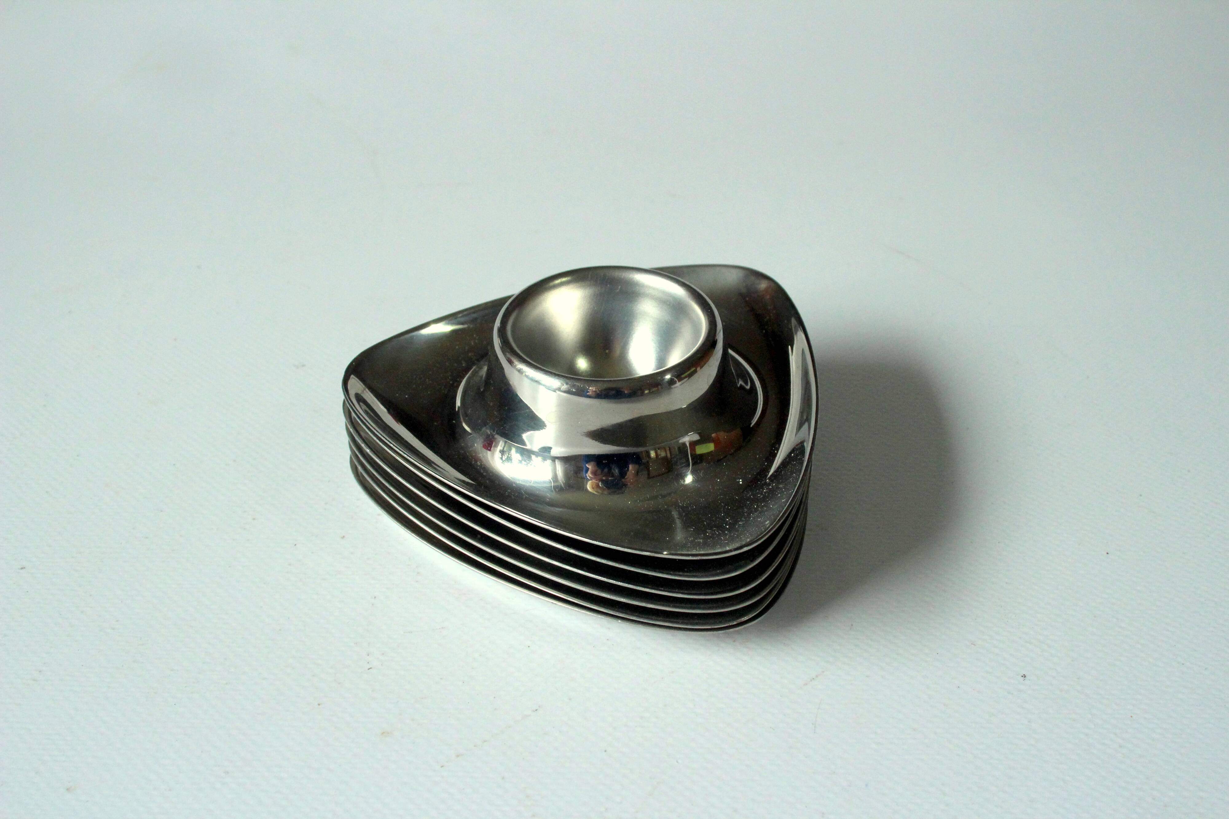 6 stainless steel egg cups by wmf - vintage