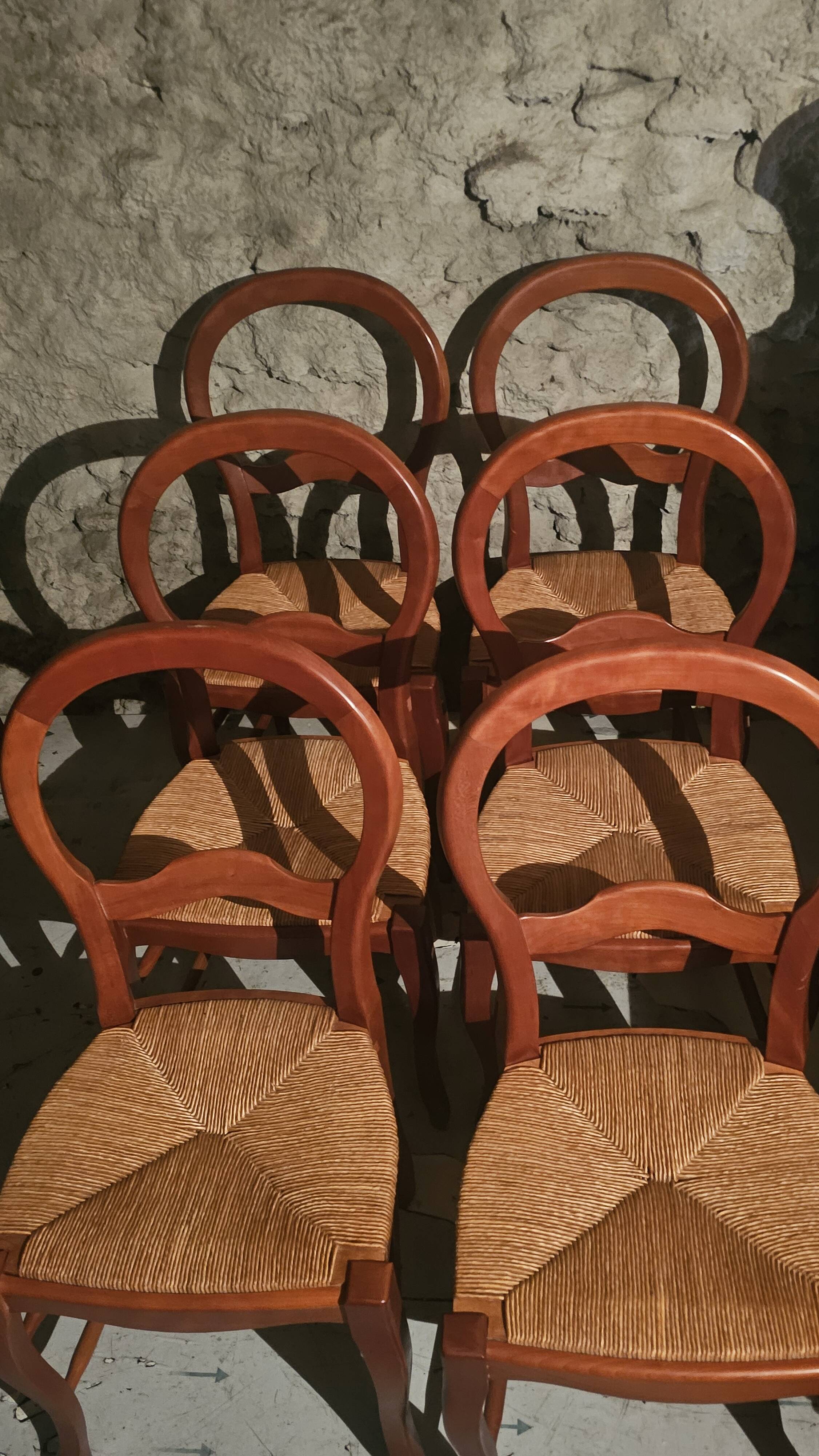 Set of 6 Louis-Philippe style chairs with a banded backrest.