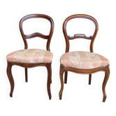2 Louis Philippe chairs in curved solid wood and ecru fabric
