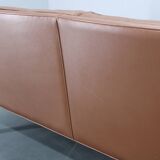 Canapé 3 places danois des années 1970 en cuir marron avec structure en hêtre