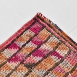 Fuchisa & Burgundy Turkish Runner Rug, One of a Kind Hallway Runner