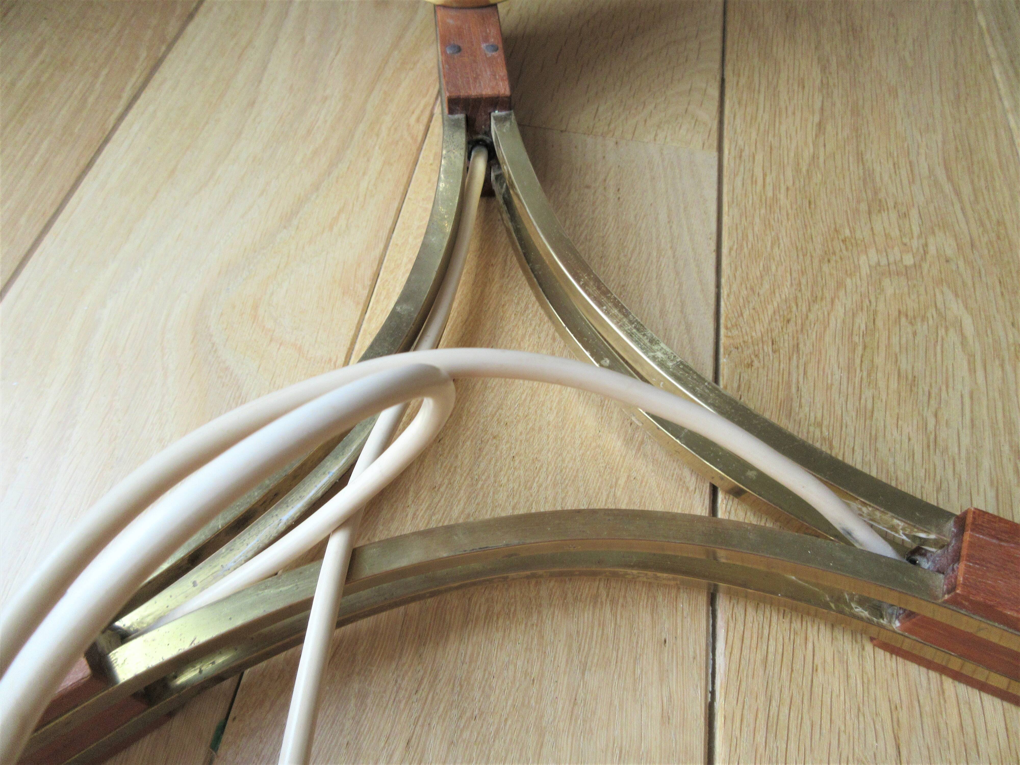 Set of 3-branched chandelier wood/brass/glass, 50-60s