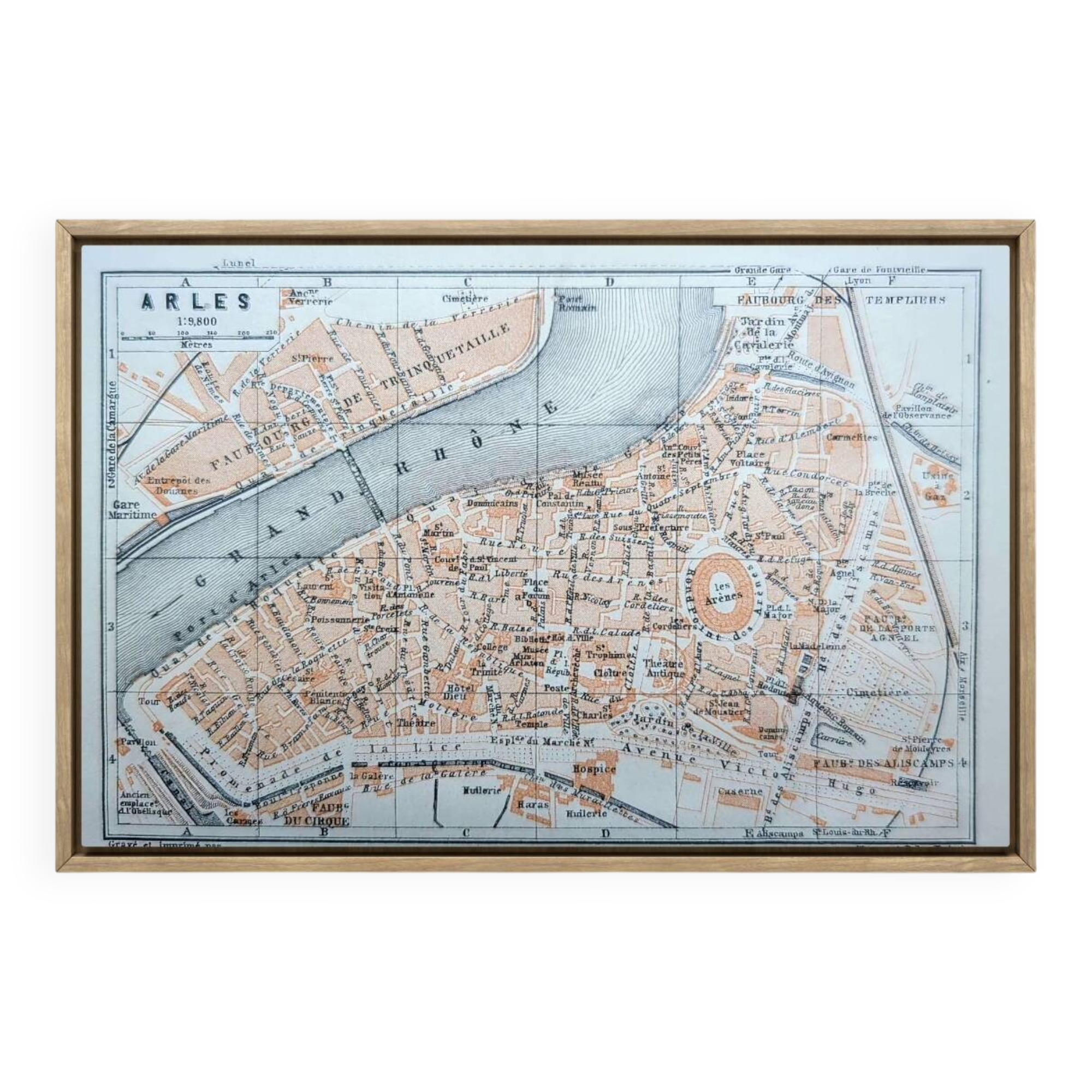 Arles, old small map, printed in 1906.