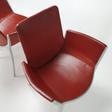 Set of 4 red leather and aluminium duna chairs by Jorge Pensi for Cassina, 1990s