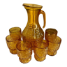 Service à eau ou à orangeade en verre ambré vintage 6 verres et leur carafe