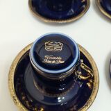 Service à café porcelaine Goumot-Labesse or et véritable bleu de four.