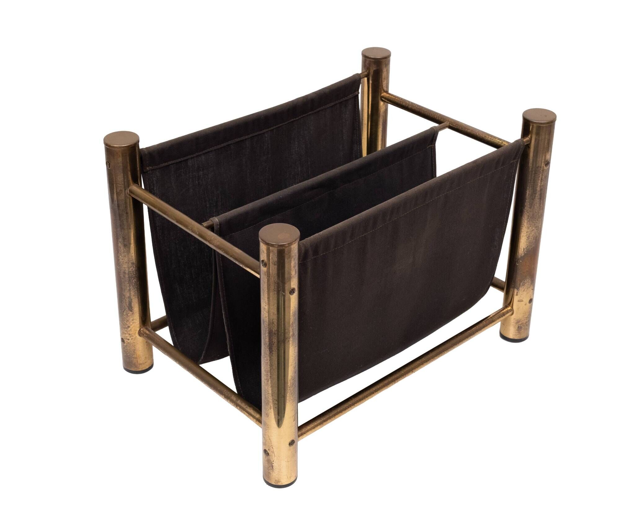 Vintage Brass and Canvas Magazine holder 1970s France