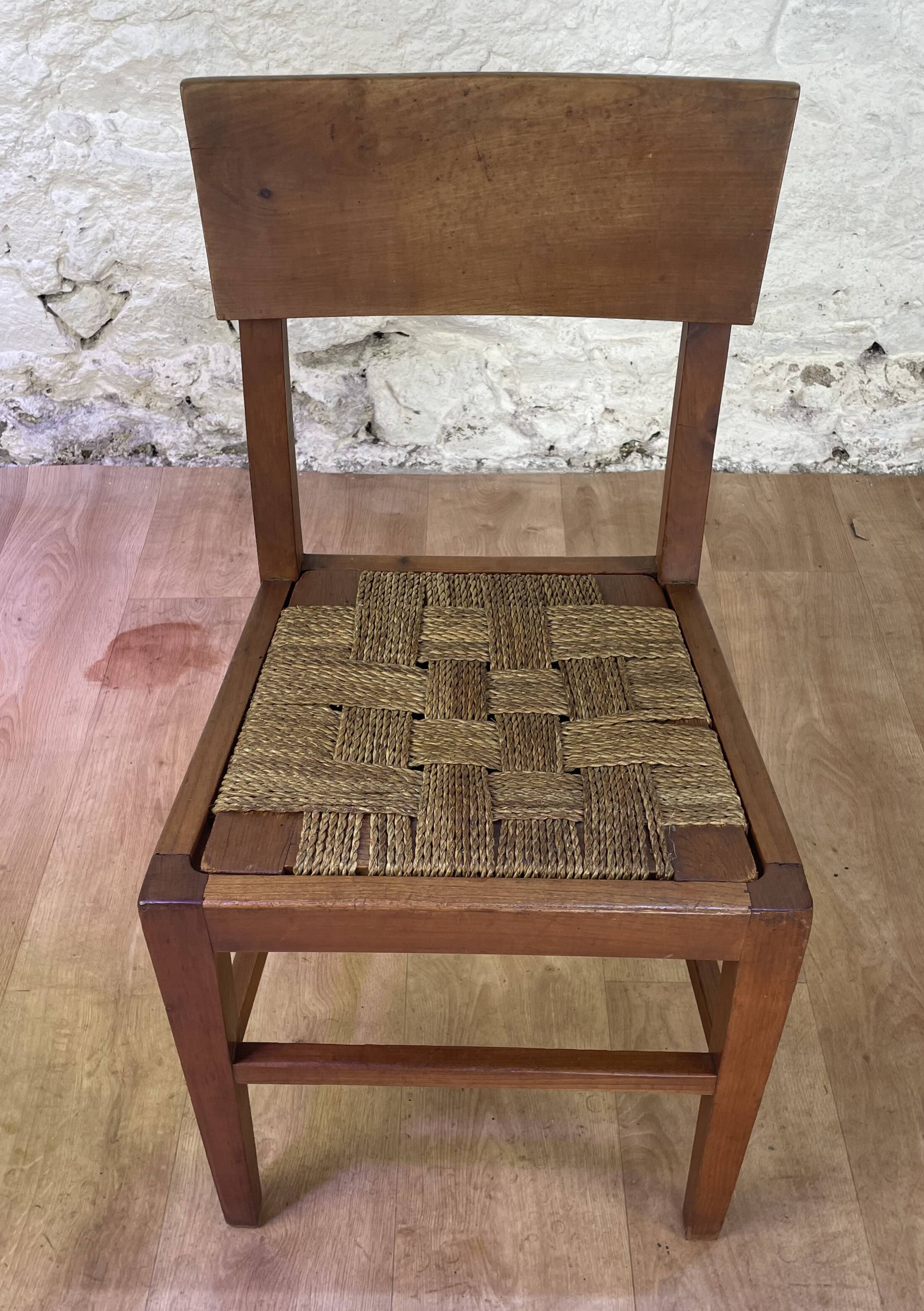 Set of 6 wooden and braided rope chairs