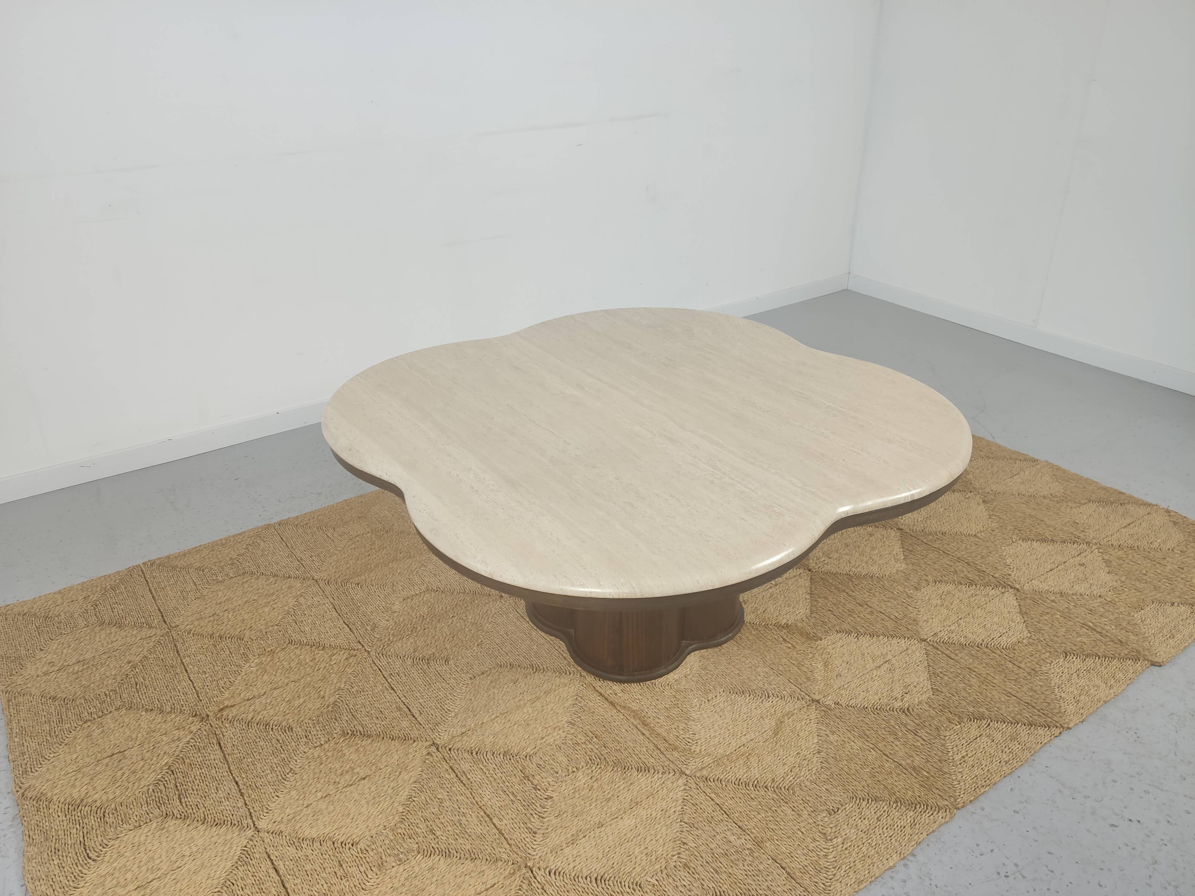 Coffee table in travertine and wood 80s