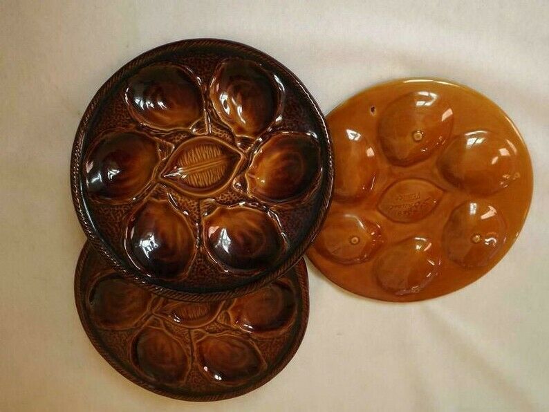 Set of 6 vintage French majolica oyster plates by St Clements France.