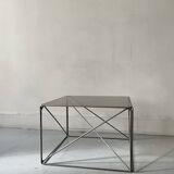 Table basse design en verre fumé et chrome par Max Sauze collection Isocèle, 1970