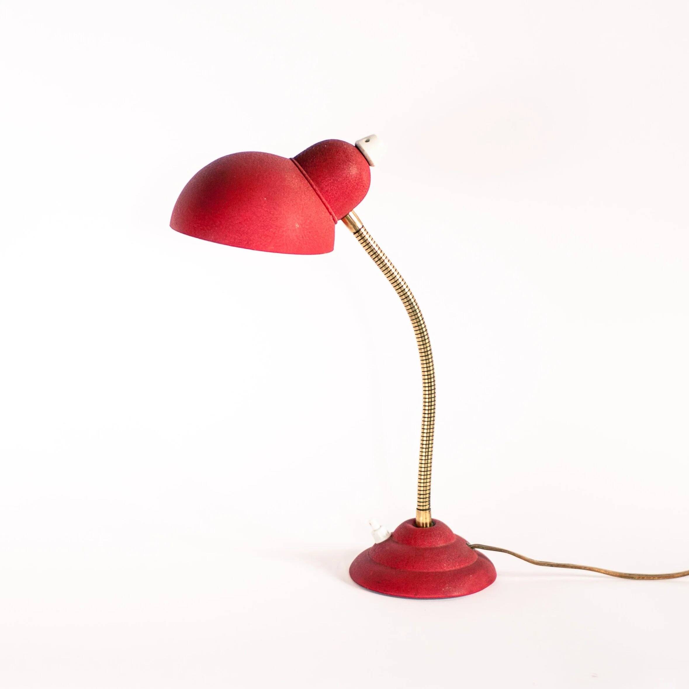 Lampe de bureau industrielle rouge et dorée
