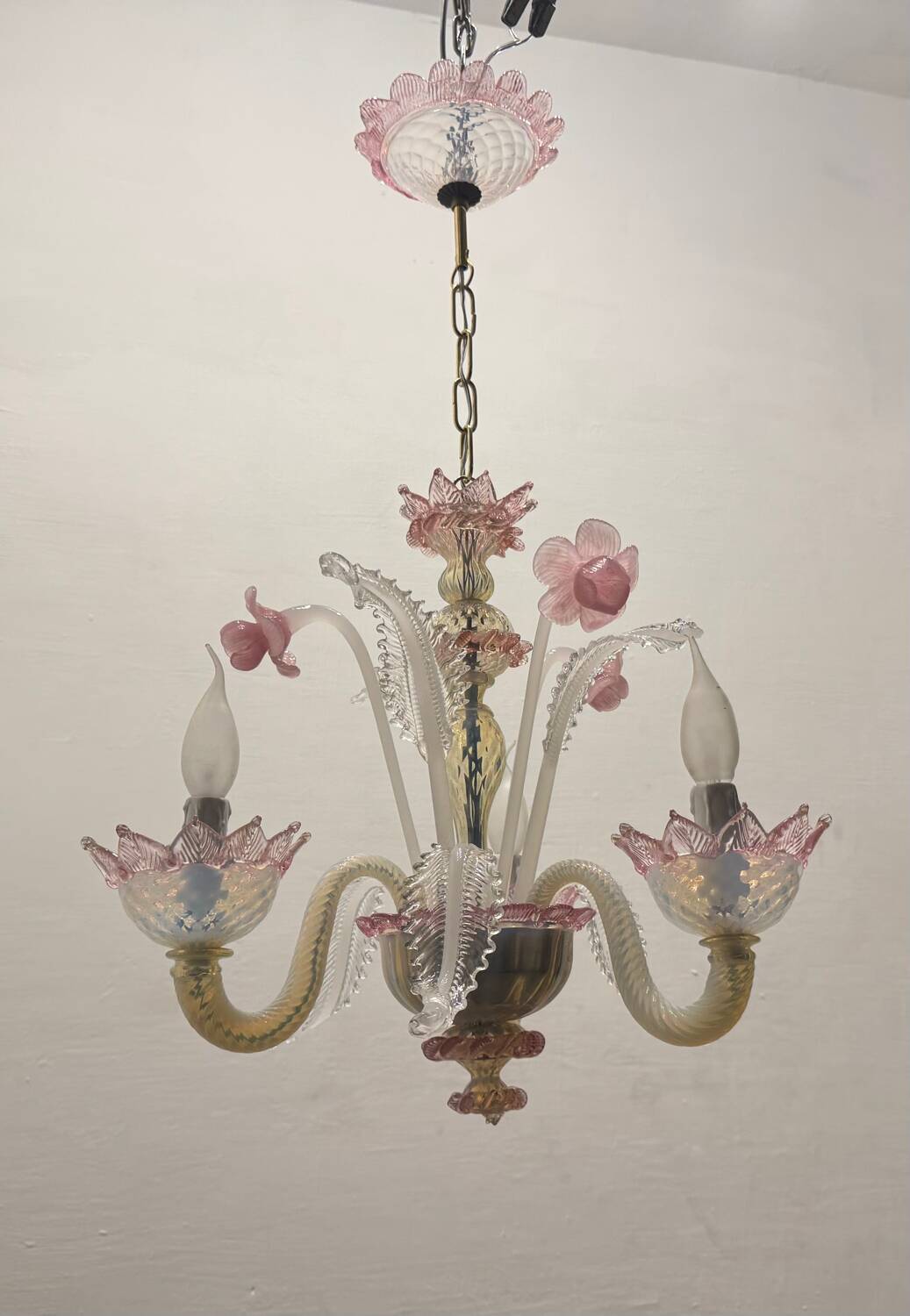 Venetian Pink opalescent Murano Glass Chandelier 1960’s
