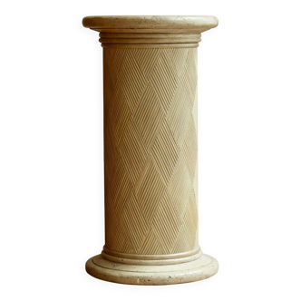 Vintage column/pedestal from the 70s-80s in travertine and wood.