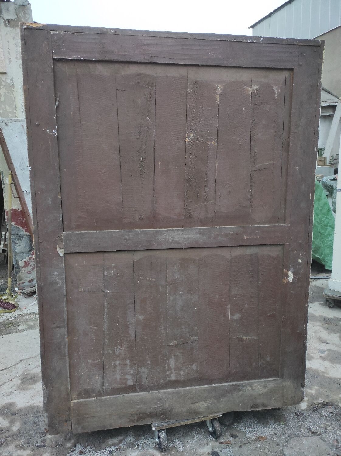 Old rustic Parisian wardrobe patinated white in oak and fir