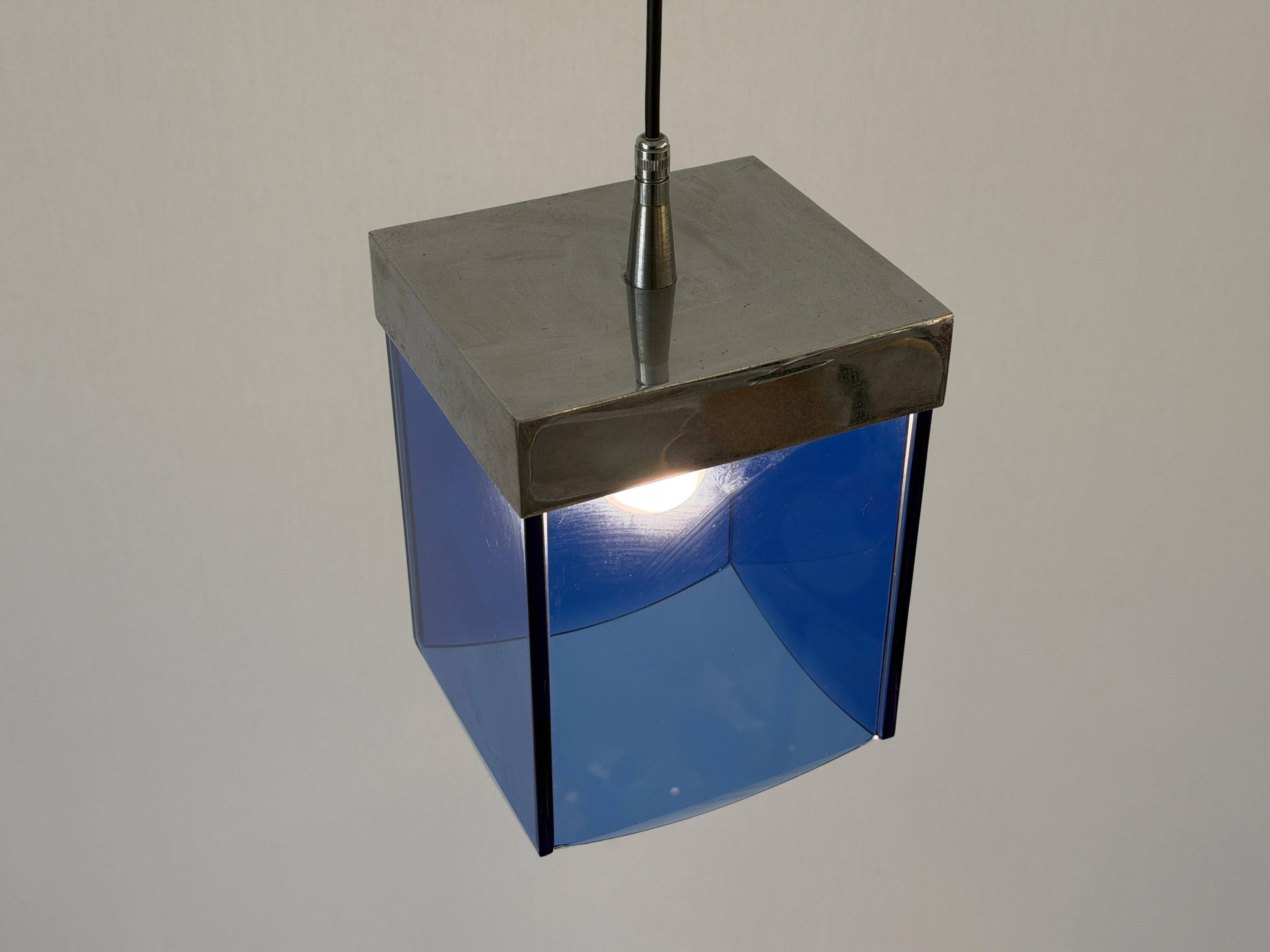 Art Deco ceiling light in blue glass and chrome, 1950s, Italy