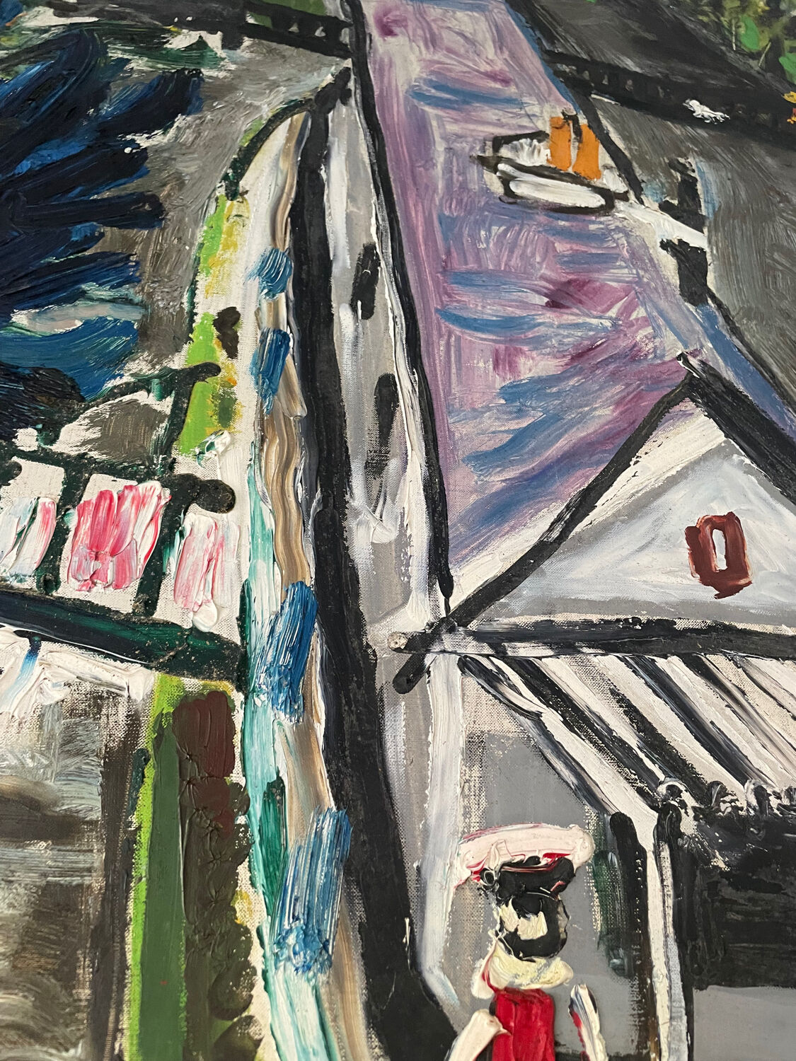 20th century school - The barge - Oil on canvas