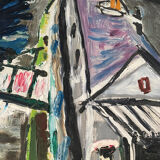 20th century school - The barge - Oil on canvas